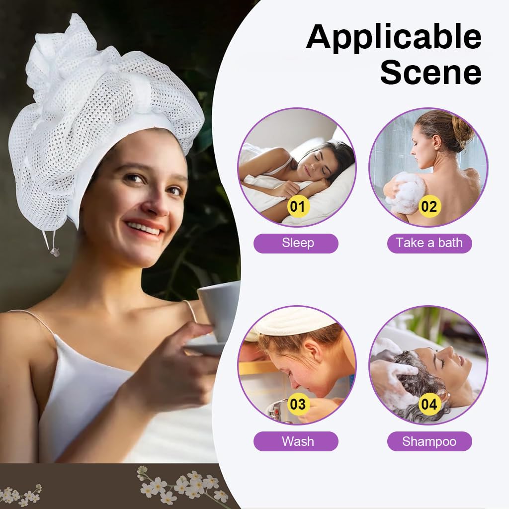 MAYCREATE Net Plopping Cap for Drying Curly Hair, Net Plopping Satin Diffuser Cap With Drawstring, Drying Curly Hair, Net Plopping Bonnet, Net Plopping for Volume, Hood Hair Dryer for Home