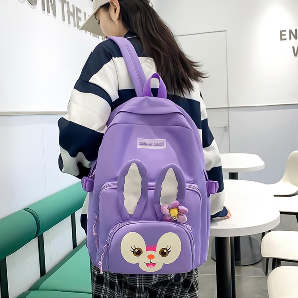 PALAY School Bag for Girls Cute LinaBell Nylon School Backpack Set with Canvas Tote Bag, Kids School Bag for Girls Birthday Gift, Children's Day Gift