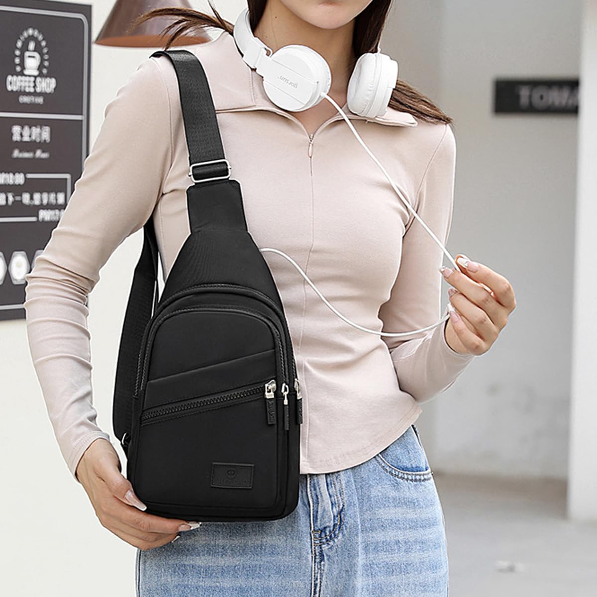 PALAY Shoulder Bag Crossbody Bag Unisex Nylon Crossbody Bag Multi Layer Travel Crossbody Bag for Working Shopping Hiking Travel