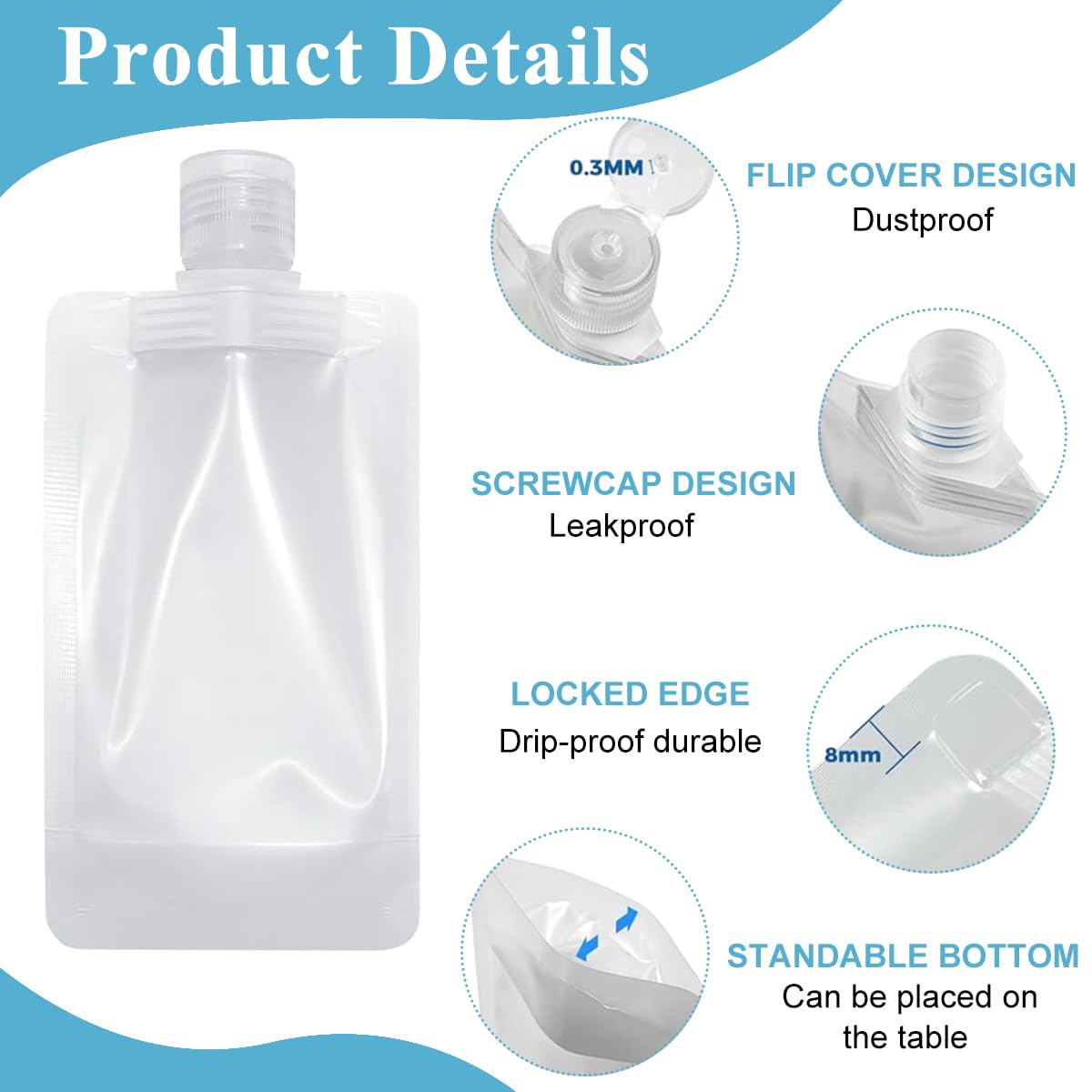 MAYCREATE Travel Pouch for Toiletries Set of 17Pcs, Refillable Travel Bottles 30/50/100ml Stand Up Pouches with Cream Jar, Perfume Bottles & Tools Travel Accessories Kit