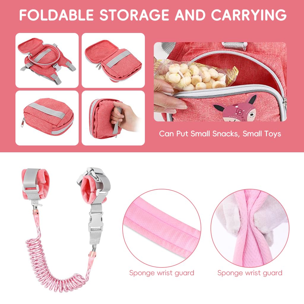 SNOWIE SOFT Toddler Leash and Harness Cartoon Backpack Style Toddlers Safety Harness with Anti Lost Wrist Link & Reflective Leash Outdoor Strolling Toddler Harness Backpack Baby Walking Harness