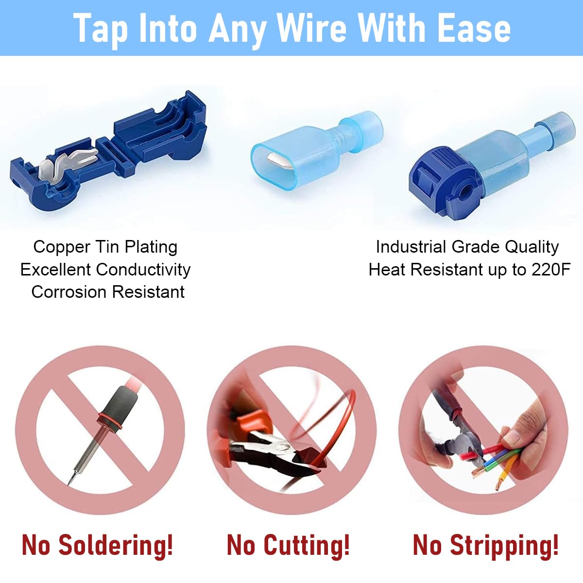 Serplex 120Pcs T-Tap Wire Connectors Kit, Quick Wire Splice Connectors, Self-Stripping Electrical Connectors Kit, Nylon Fully Insulated Male Wire Terminals for Automotive Wire Tap (22-10 AWG)