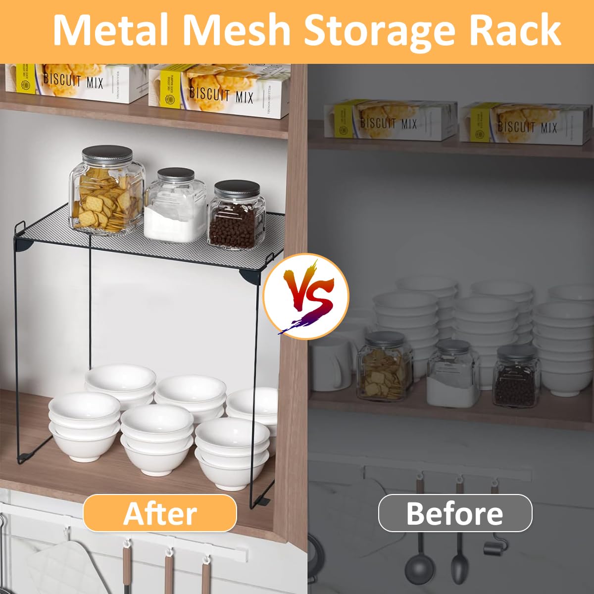 HASTHIP Folding Metal Storage Rack Microwave Top Shelf Rack Mesh Storage Rack Countertop Storage Rack Space Saving Kitchen Organizer Rack