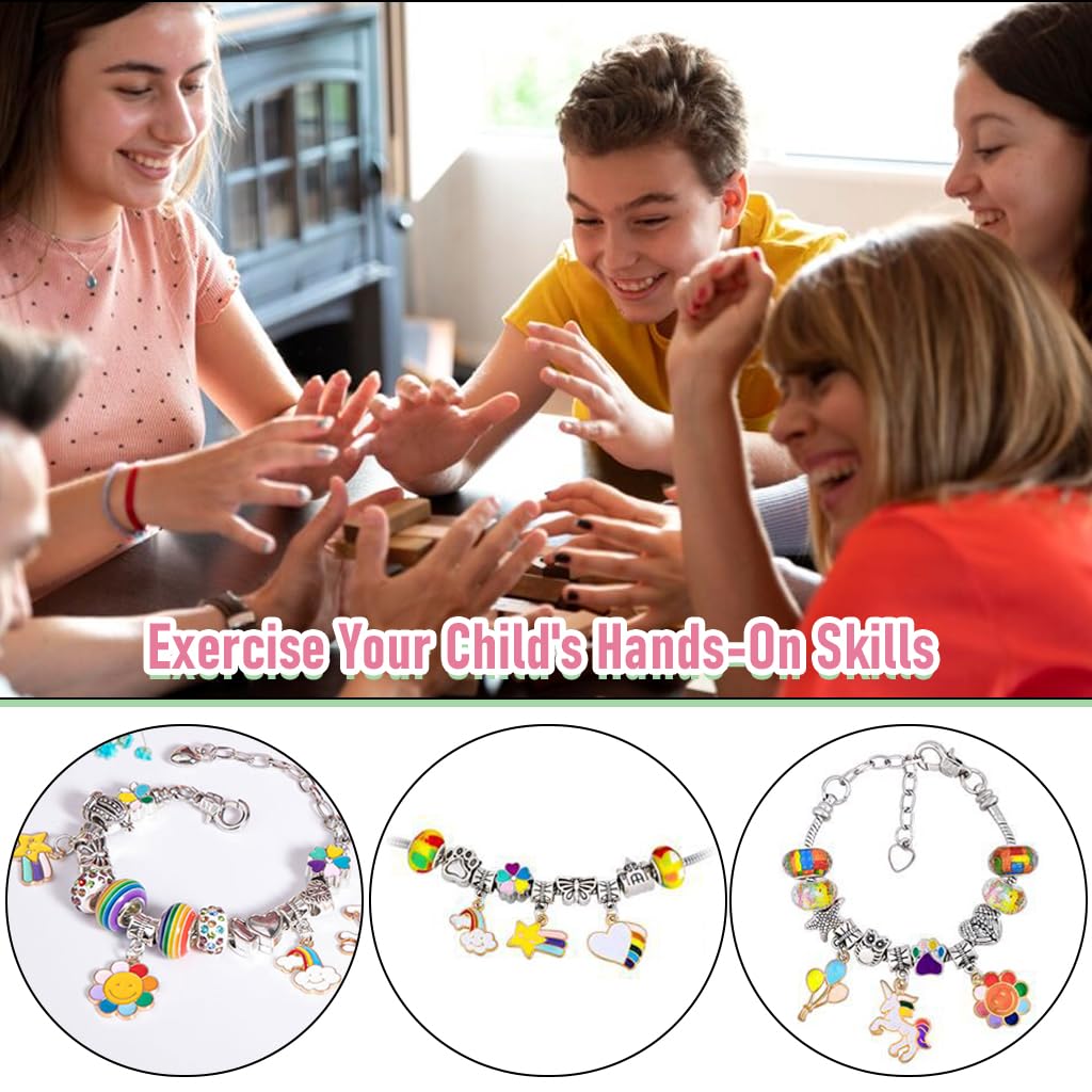 SANNIDHI Bracelet Making Kit for Girls, DIY Charms Bracelet Beads Kit for Jewellery Making, Cartoon Mermaid Unicorn Pendent, Necklace String Crafts Set for Kids Ages 6-12 Teen Girls Gifts
