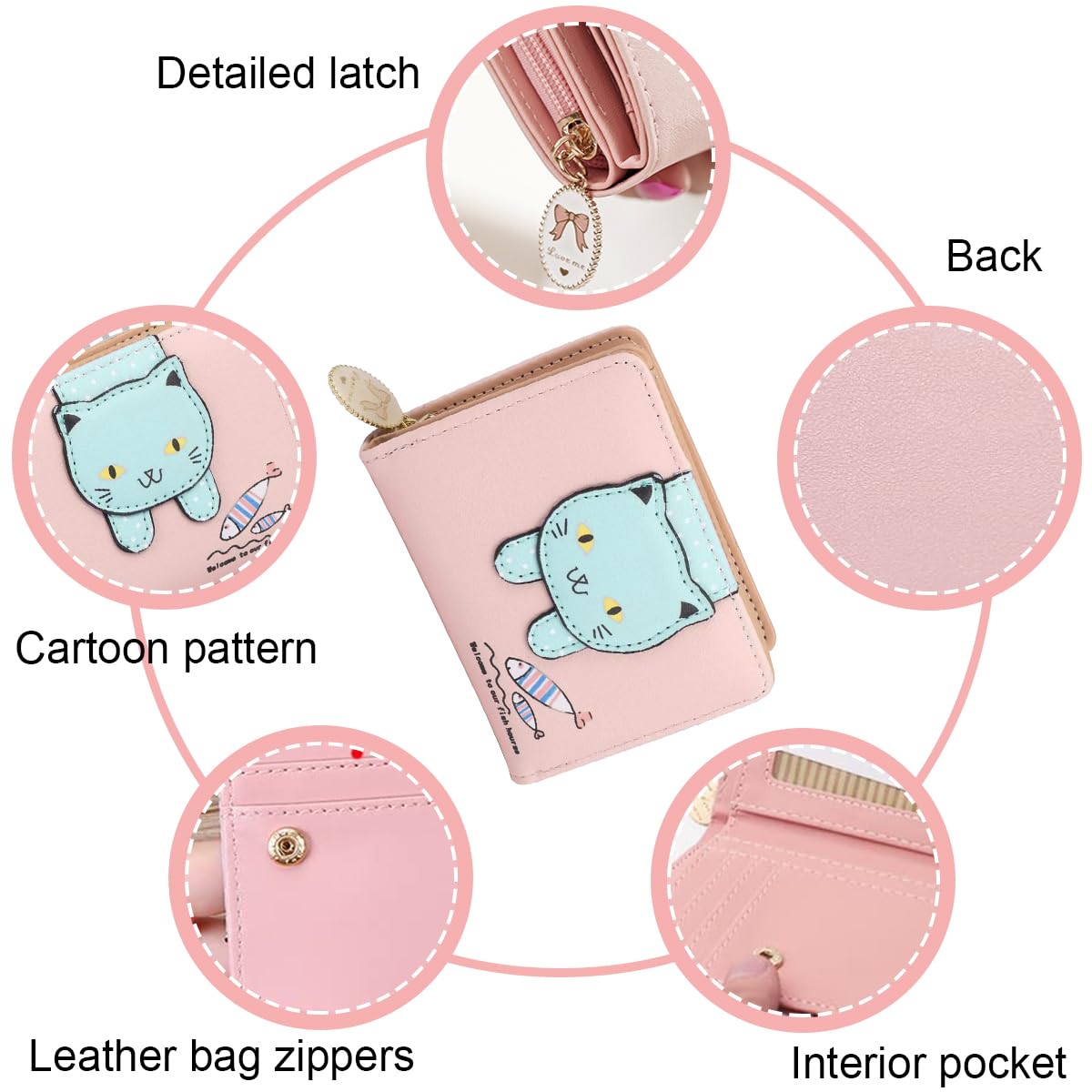 PALAY Small Purse For Women Cute Cartoon Kitty MIni Wallet for Women Multi Compartment Card Coin Clutch Wallet Gift for Girls