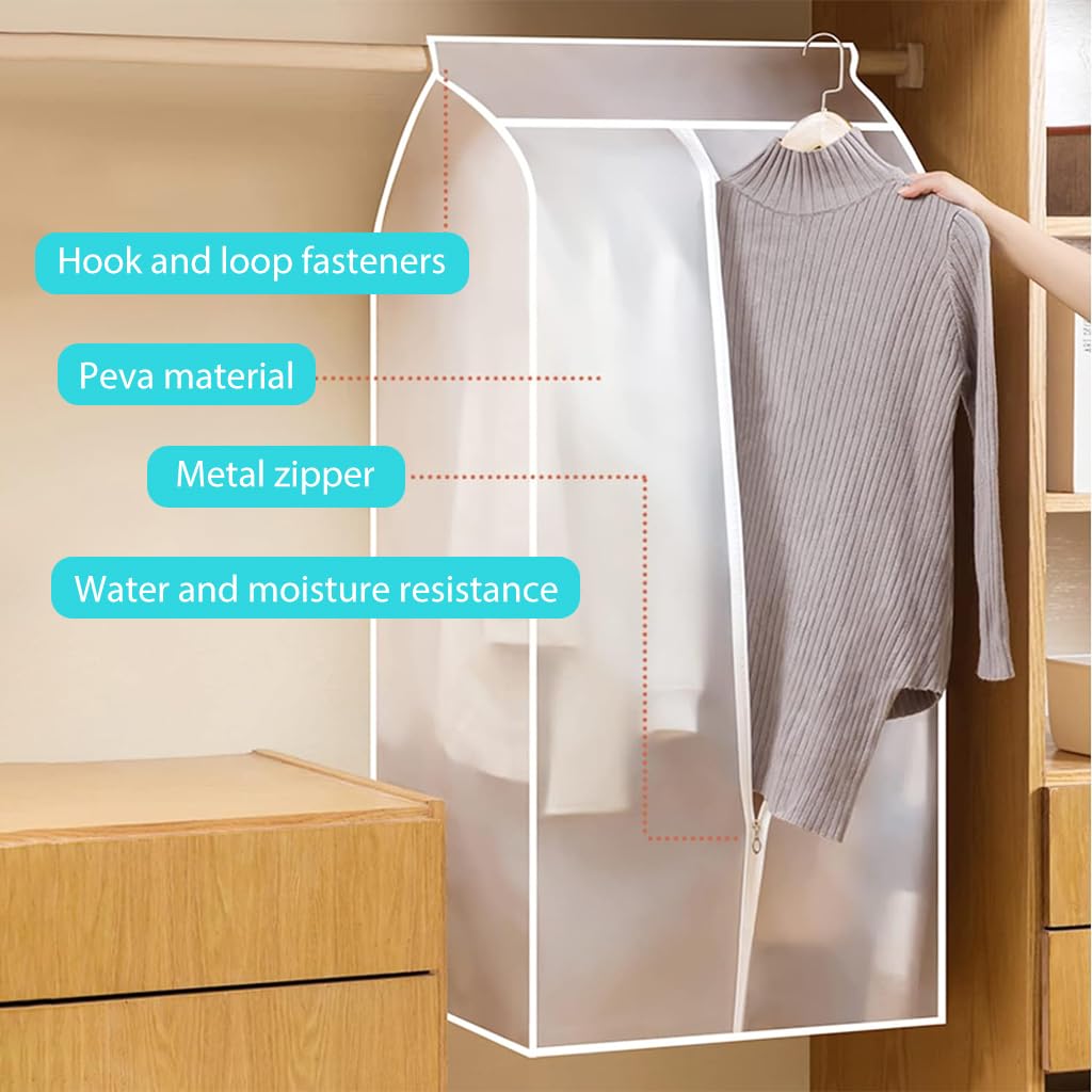 HASTHIP Wardrobe Hanging Clothes Storage Bag, 43 Inches Hanging Garment Bags for Clothes Garment Protector Rack Cover for Suit, Coat, Gusseted Garment BagBottom Enclosed