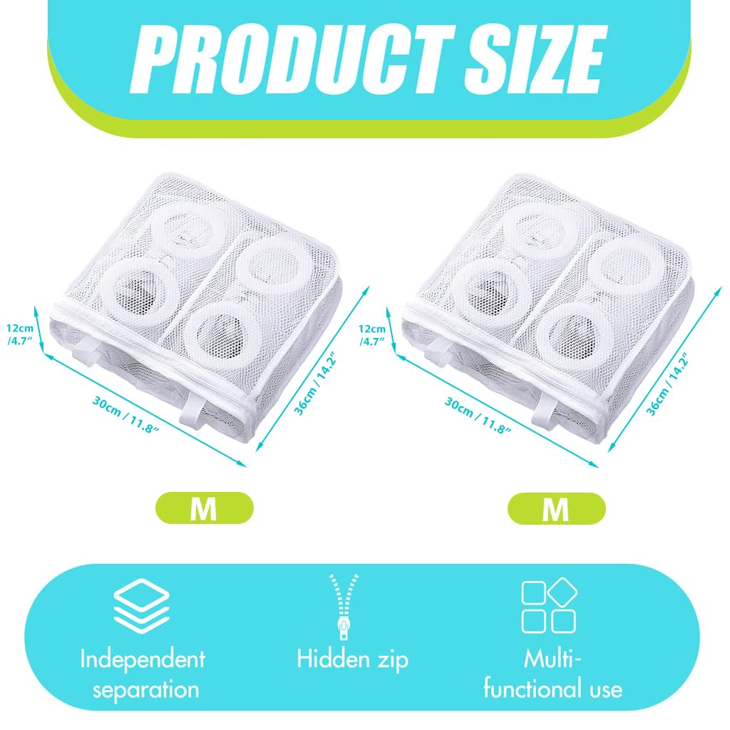 HASTHIP Shoes Wash Bags, Sneaker Wash & Dry Net Bag for Dryer, 11.8''x14.1''x4.7'' HoneyComber Mesh Bags with Zipper and Strap for Shoes, Clothing, Laundry Reused Bag Tool