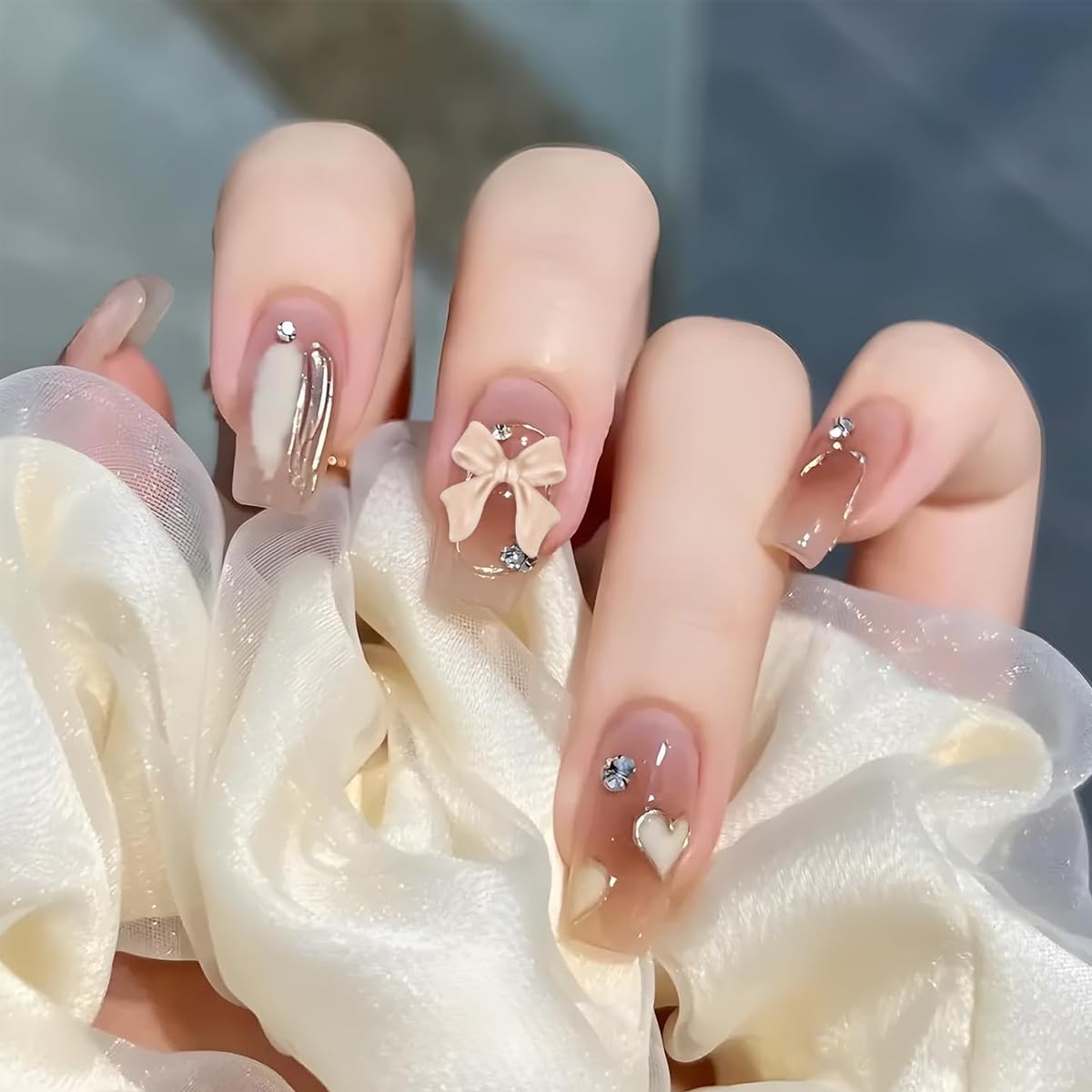 MAYCREATE 600Pcs 3D Nail Decals Multi Colors Bow Charms Pearls Star Heart 3D Flatback Nail Decals Nail Extensions Charms Fashion Cute Resin Charms for DIY Nail Art, Handcrafts Art