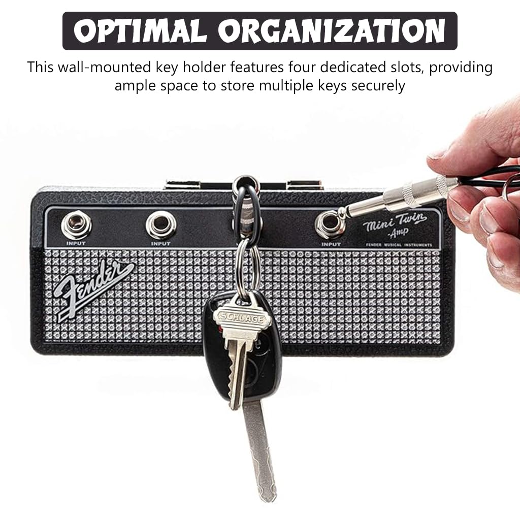 HASTHIP Guitar Amp Key Holder with 4 Guitar Plug Keychains and 1 Wall Mounting Kit, Keychains Home Storage Organization Keychain Guitar Plug Hanger, 21.5x4.5x9cm(Black)