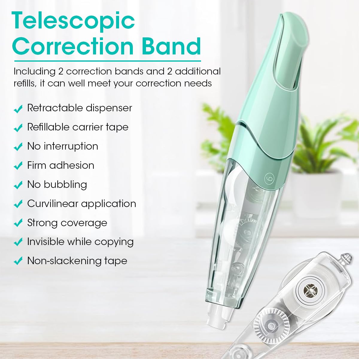 HASTHIP 2Pcs Refillable Retractable White Out Correction Tape with 2 Extra Refills, Cute White Out for Office Supplies, 5mm x 6m Press-Down Retractable Writing Correction Tape