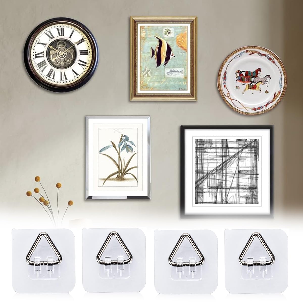 HASTHIP 20-Pack Self-Adhesive Wall Plate Hangers, Invisible Vertical Plate Holders, 2.4 Inch Adhesive Picture Hanger Hooks for Secure Display of Decorative Plates and Paintings