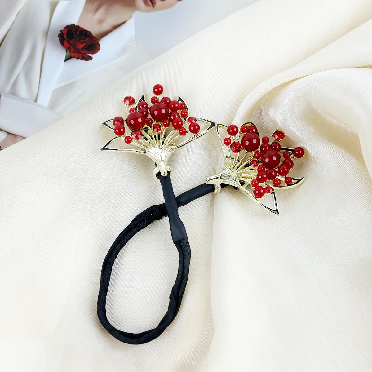 PALAY Hair Bun Accessories for Women Red Pearl Easy Hair Bun Maker for Hair Metal Bun Clips for Hair Stylish Flower Twist Bun Shaper for Women Ladies Daily, Party, Wedding