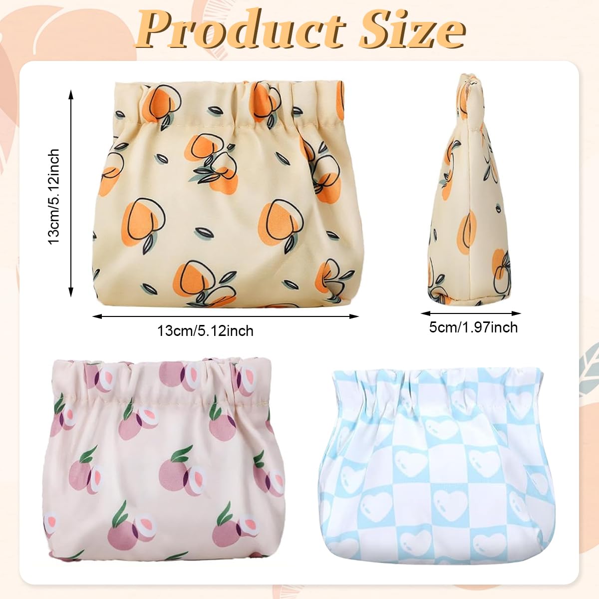 MAYCREATE 3pcs Small Pouches for Women, Travel Mini Makeup Pouch Set, Stylish Prints Lipstick Coin Pouch for Girls, Squeeze Open Jewelry Storage Bag Hair Accessories Organizer