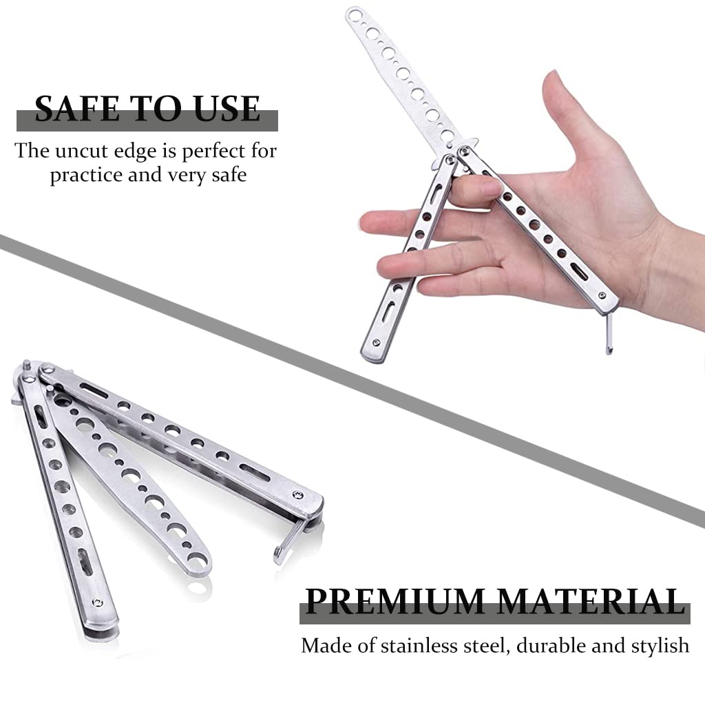 Optifit Butterfly Knives Trainer for Car Tyre Cleaning and Window Breaking with Carring Bag, Stainless Steel Multi Tool with Hook Tip Remove Stucked Stone, Balisong Trainer with Unsharpened Blade