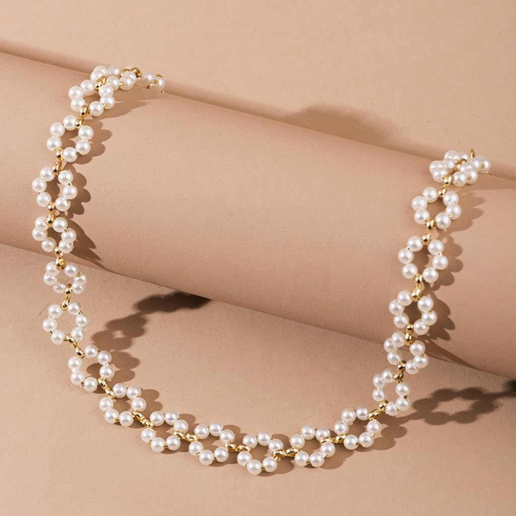 ZIBUYU Pearl Necklace for Women Girls Stylish Golden Choker Necklace for Women Floral Chain Pendant Necklace with Adjustable Chain Western Necklace Jewellery Birthday Gift for Women, Girls, Wife