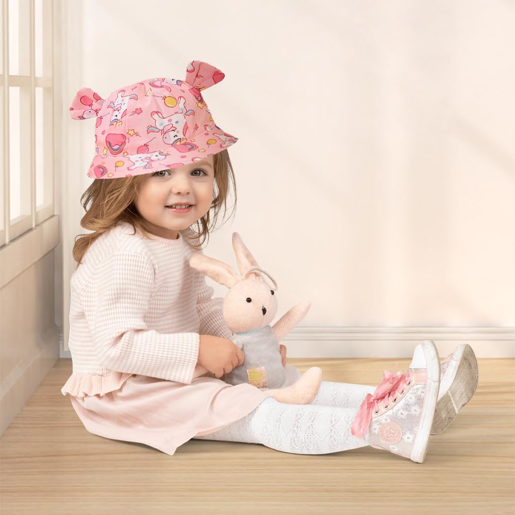 SNOWIE SOFT Baby Sun Hat Wide Brim Bucket Hat for Todders, Breathable Hat with Chin Strap Cover for Age 1-2, Cartoon Summer Hat Outdoor Hat with Whistle for Spring Summer, Beach Hat for Girl