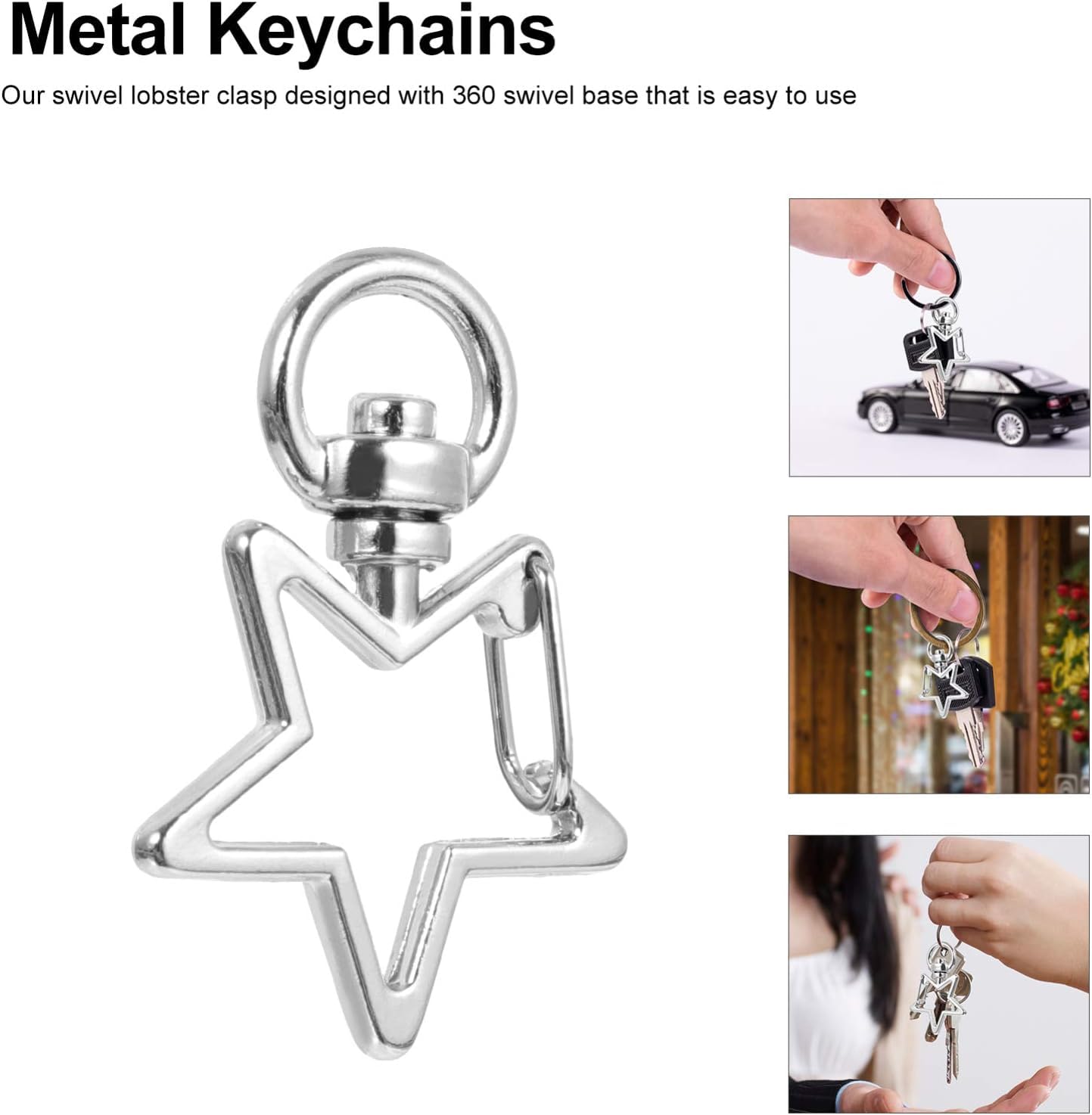 PALAY 50Pcs Star Key Rings, Metal Loops Rings Open Jump Ring Connector Key Rings for Jewelry Findings, Making Spring Rings, Art and Craft, DIY, Making Handbag Keychain