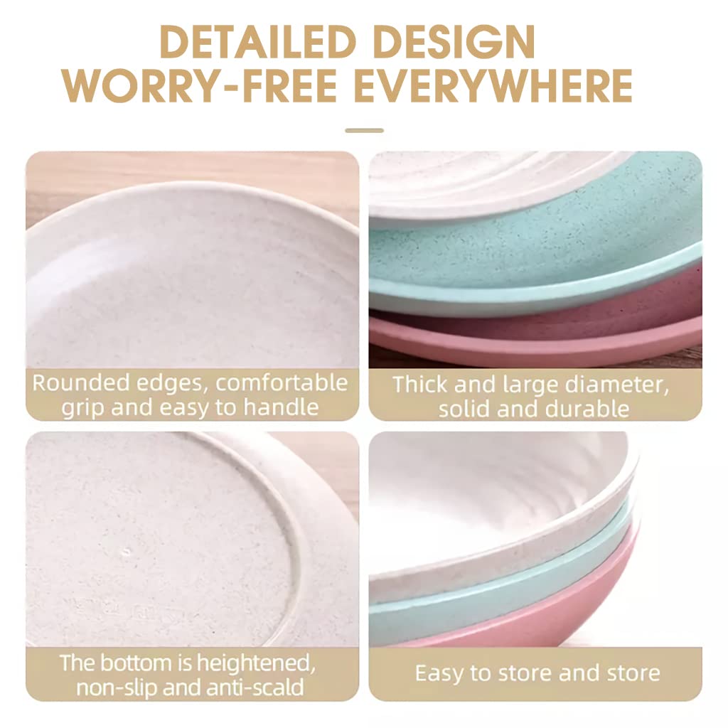 HASTHIP 4Pcs Dinner Plates, 8.8'' Large Degradable Wheat Straw Plates, Unbreakable Microwave Dishwasher Safe Dinner Plates for Party, Picnic, Home, Office, Kids-Toddler & Adult, BPA Free
