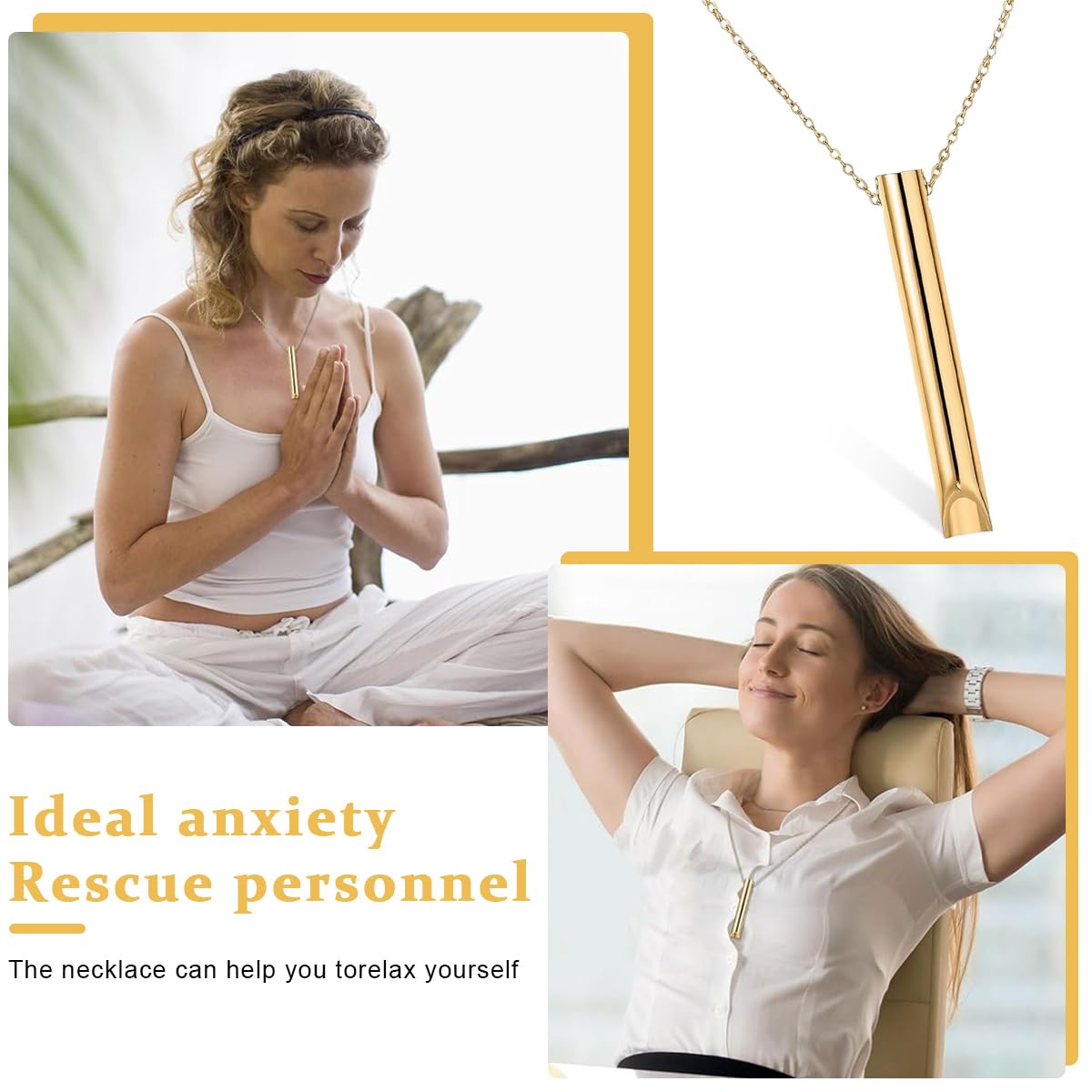 SANNIDHI Breathing Necklace for Women Men, Titanium Steel Gold Stress Relief Necklace for Anxiety Relief, Breathing Exercises, Meditation, Silent Whistle Chain Necklace Gift