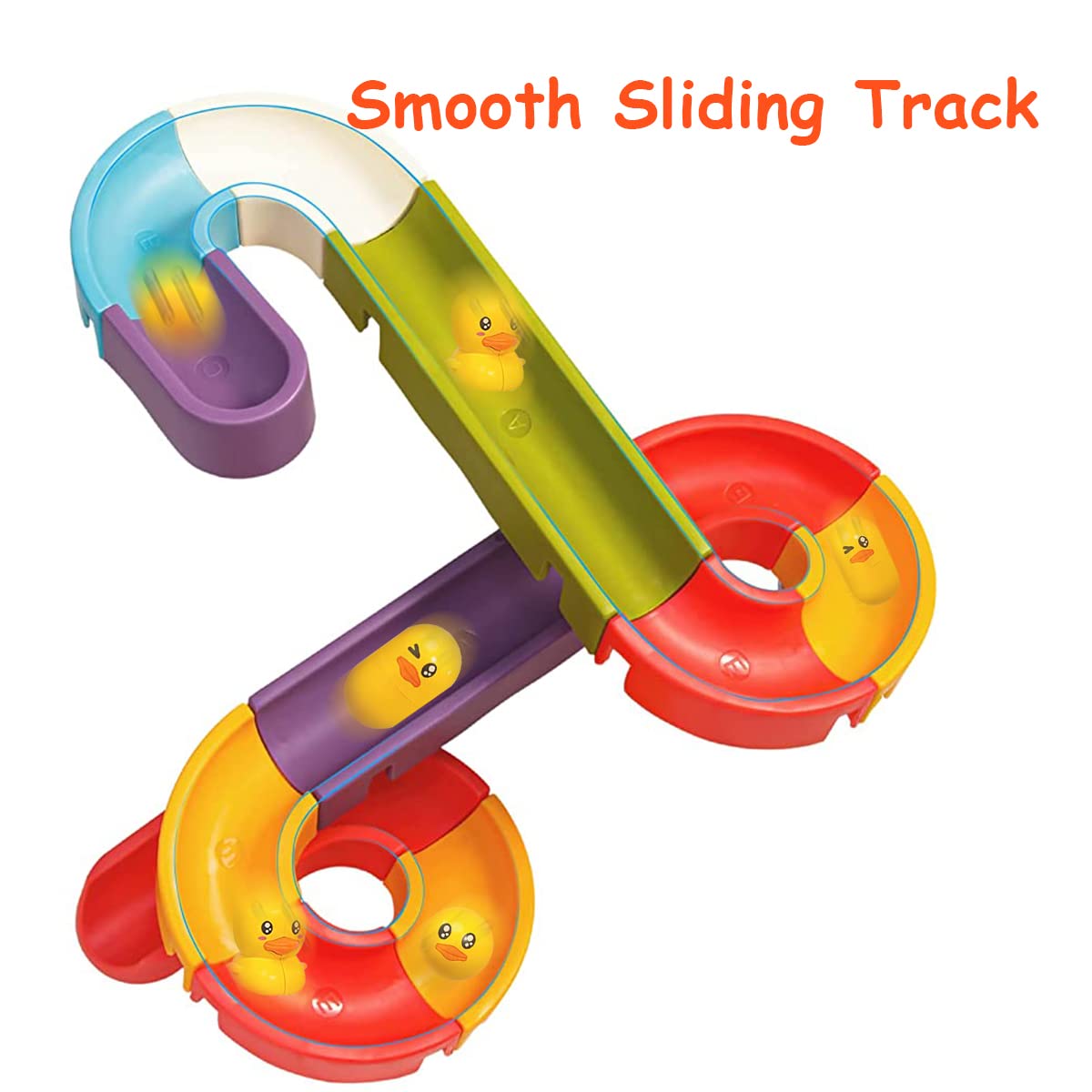 PATPAT Assembly Toy for Kids Color Sliding Rail Toy Water Sliding Toy with Mini Duck Toys Suction Cup Mounting Rail Toy Sensory Toy DIY Bath Toy for Kids Age 3+ Birthday Gift, Children's Day Gift