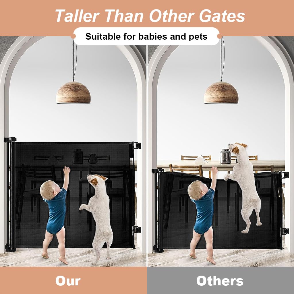 SNOWIE SOFT Retractable Baby Safety Gate Fence Gate with Lock, Buckle Door Barrier Staircase Gate Door Gate Barrier for Babies Toddler, Dog Cat Pet in Balcony, Bedroom, Living Room, 33