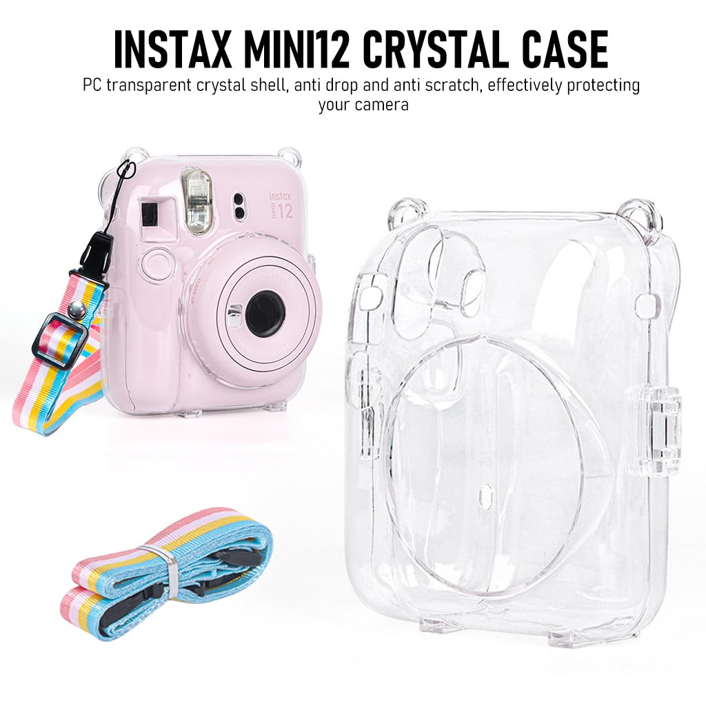 ZORBES Protective Camera Case for Fujifilm Instax Mini 12 Instant Film Camera Clear Case with Photo Slot Design, Travel Camera Case for Fujifilm Instax Mini 12 with Adjustable Shoulder Strap