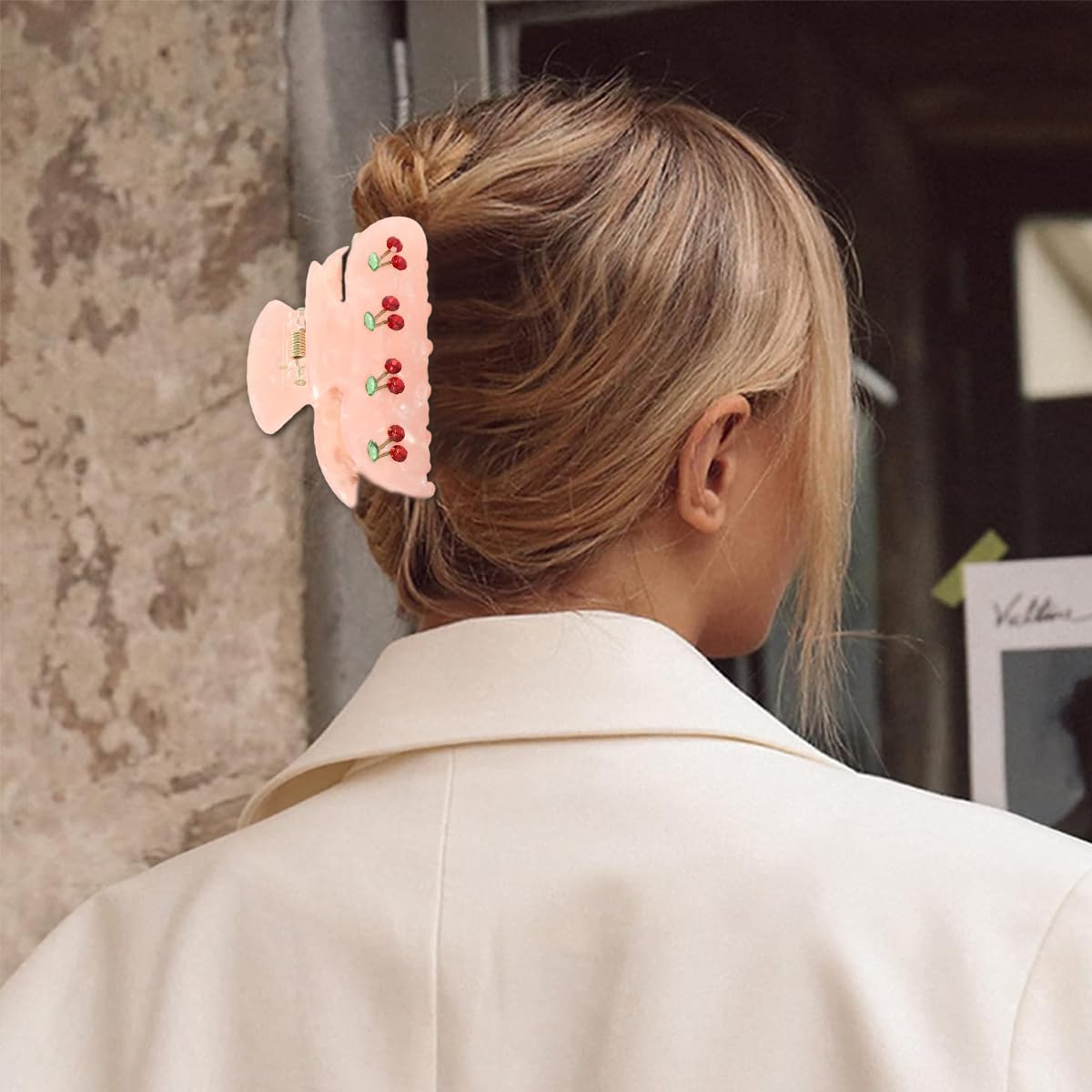 PALAY Hair Claw Clips for Women Pink Cherry Claw Clips Acrylic Hair Claws Medium Size Hair Clips Jaw Aesthetic Nonslip Hair Clamps for Women Ladies