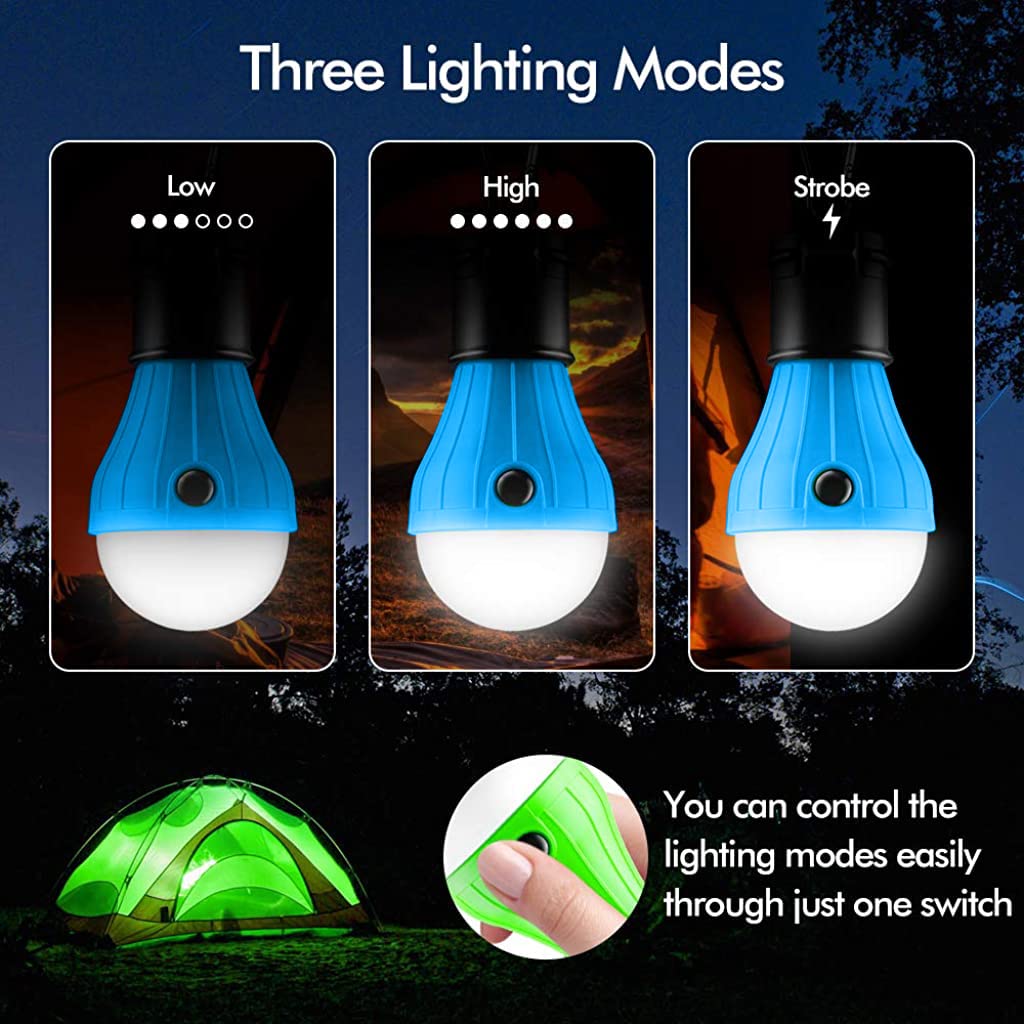 Proberos 4pack Camp Light with Carabiner, Battery LED Light Portable Lamp Emergency Lights for Camping Hiking Outdoor Home, Battery Powered(Battery Not Included)