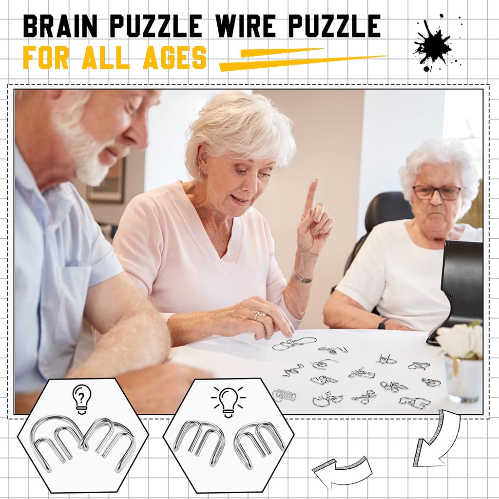 ELEPHANTBOAT Brain Teasers Metal Wire Puzzle Toys,IQ Tester,Brain Games for Kids and Adults,Fun Fidget Puzzles,Train Your Brain,Disentanglement Puzzle Unlock Interlock Toys with Travel Bag Set of 36
