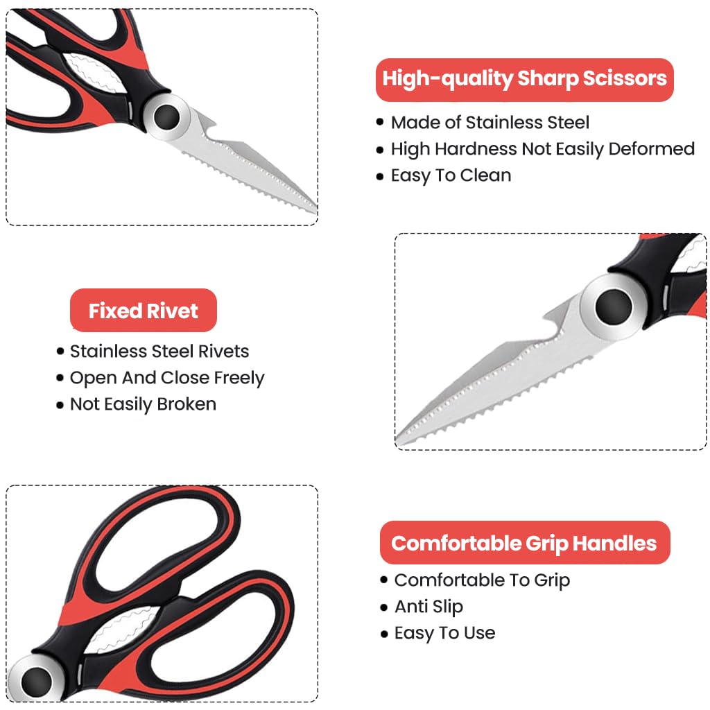 ZORBES® Kitchen Scissors with Sheath, Stainless Steel Kitchen Scissor Culinary Shears Fish Scaler Nutcracker Bottle Opener Kitchen Utility Shears for Meat, Herbs, Vegetables, Small Bones