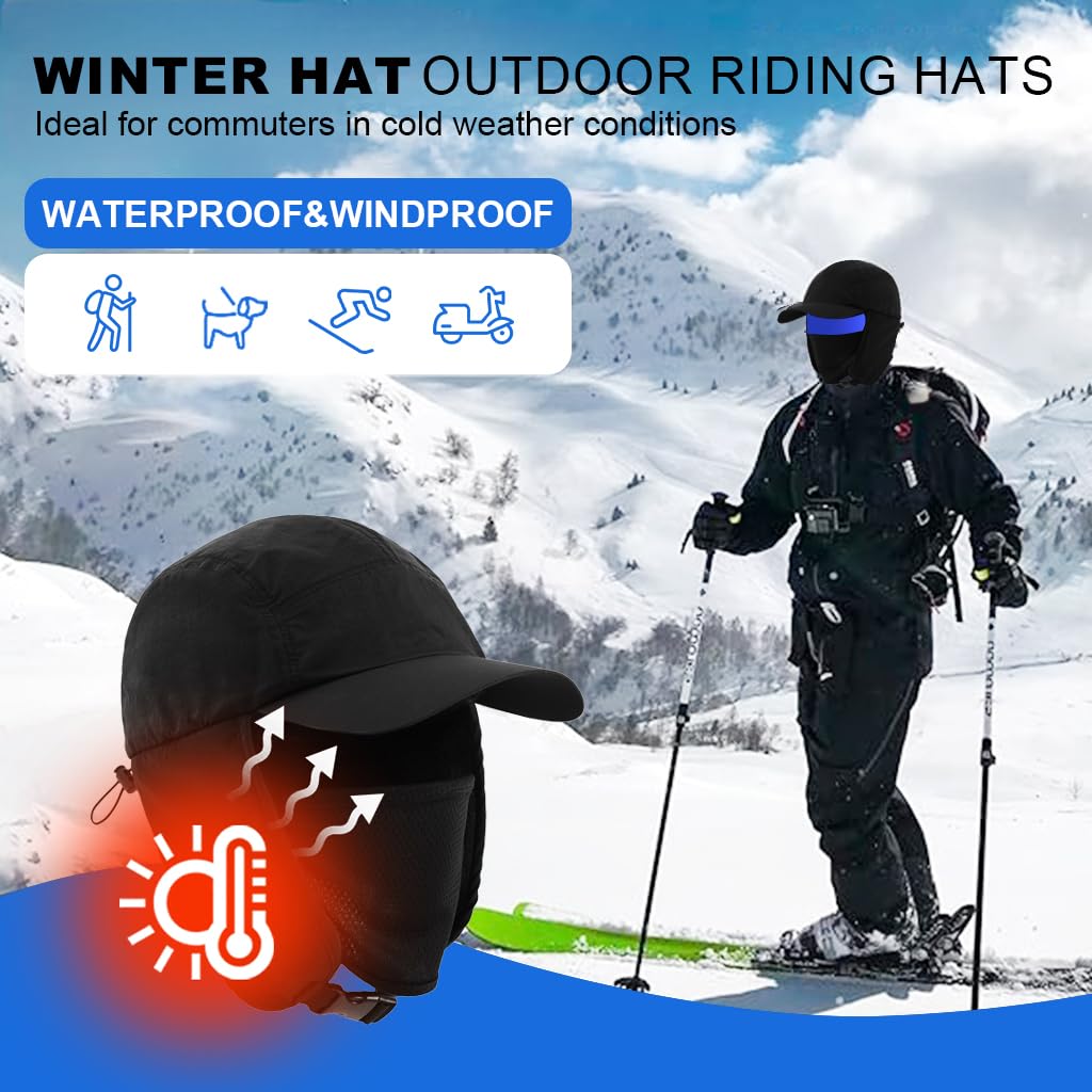 GUSTAVE Winter Hat Outdoor Riding Cap with Earflap & Removable Face Mask Warm Fleece Lining Thermal Cap Quick Release Chin Belt Design Fashion Men Women Winter Cap