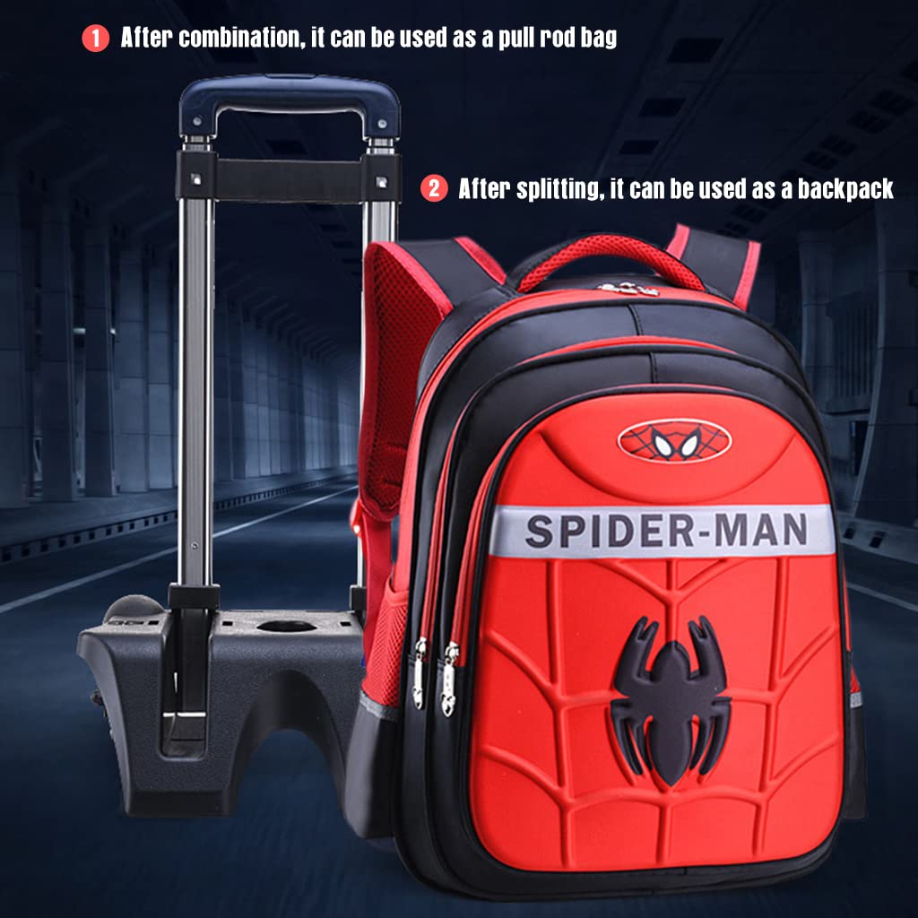 PALAY School Bags for Girls Boys Trolley Bag Primary School Backpack with 6 Wheel, Detachable Wheel Stand with Puller School Bag for 1-5 Grade Students