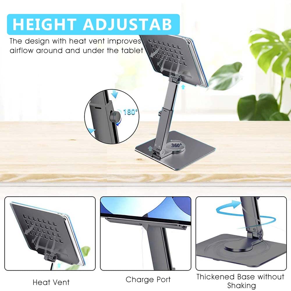 ZORBES Tablet Stand Holder Tab Stand for iPad Stand for Table, Aluminium Alloy 360° Rotatable Tablet Holder Adjustable Height and Angle Foldable Desktop Tab Holder for iPad Phone Within 13'' 4000g