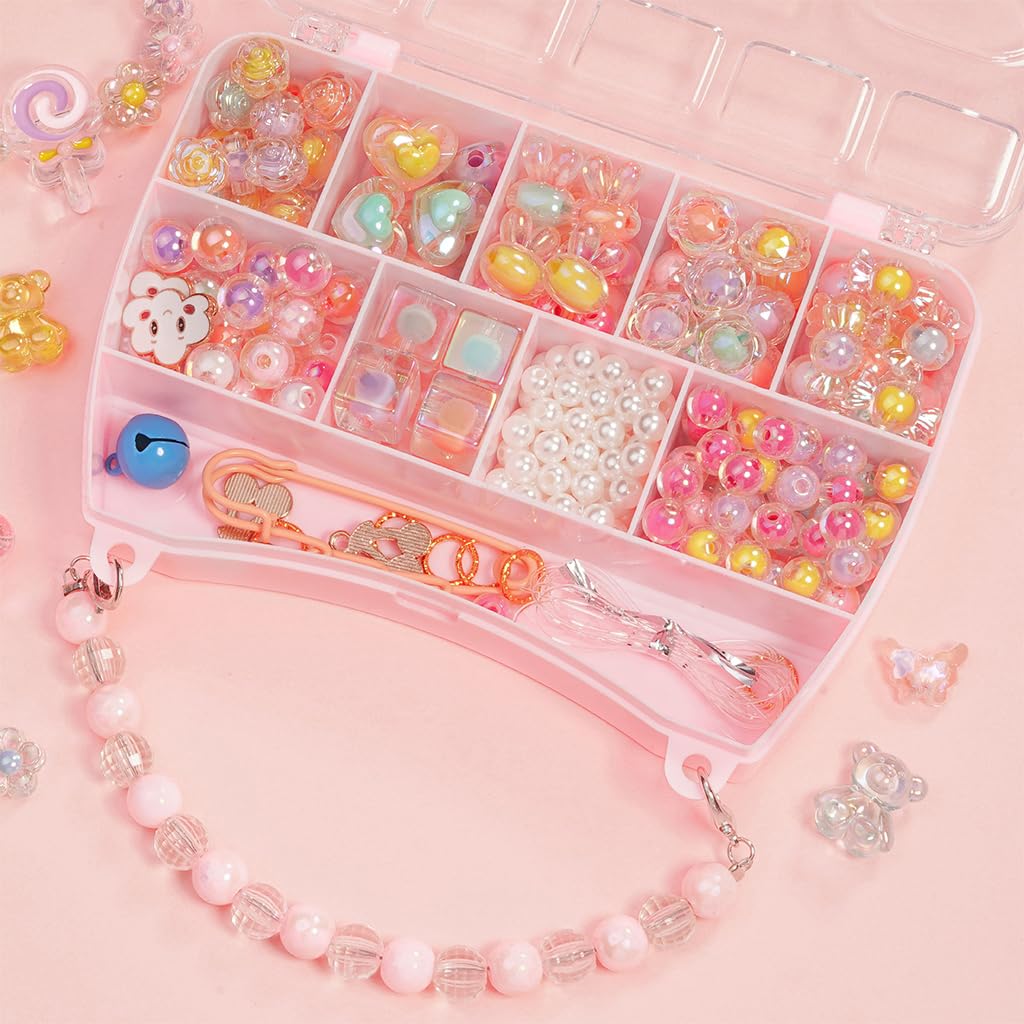PATPAT 211 Jewelry Making Kit Gifts for Kids,Pink Handbag Bead Box for Bracelet Making Kit for Girls,6-Year-Old Girl Birthday