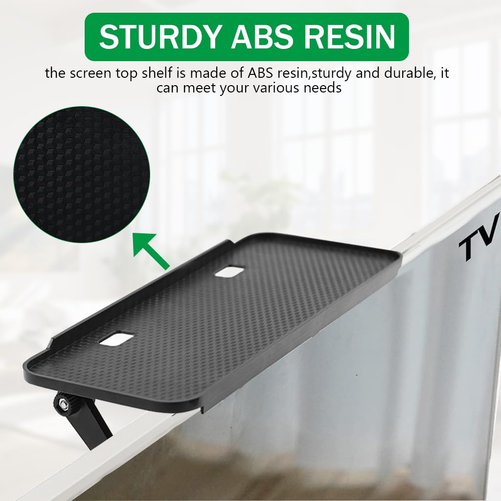 HASTHIP Tv Screen Top Shelf, Monitor Shelf Adjustable Computer Screen Shelf Mount for Office Desk, Cellphone Stand, Media Box, Game Console, Router 11.8 x4.7 inch TV Tray Storage Organizer Bracket