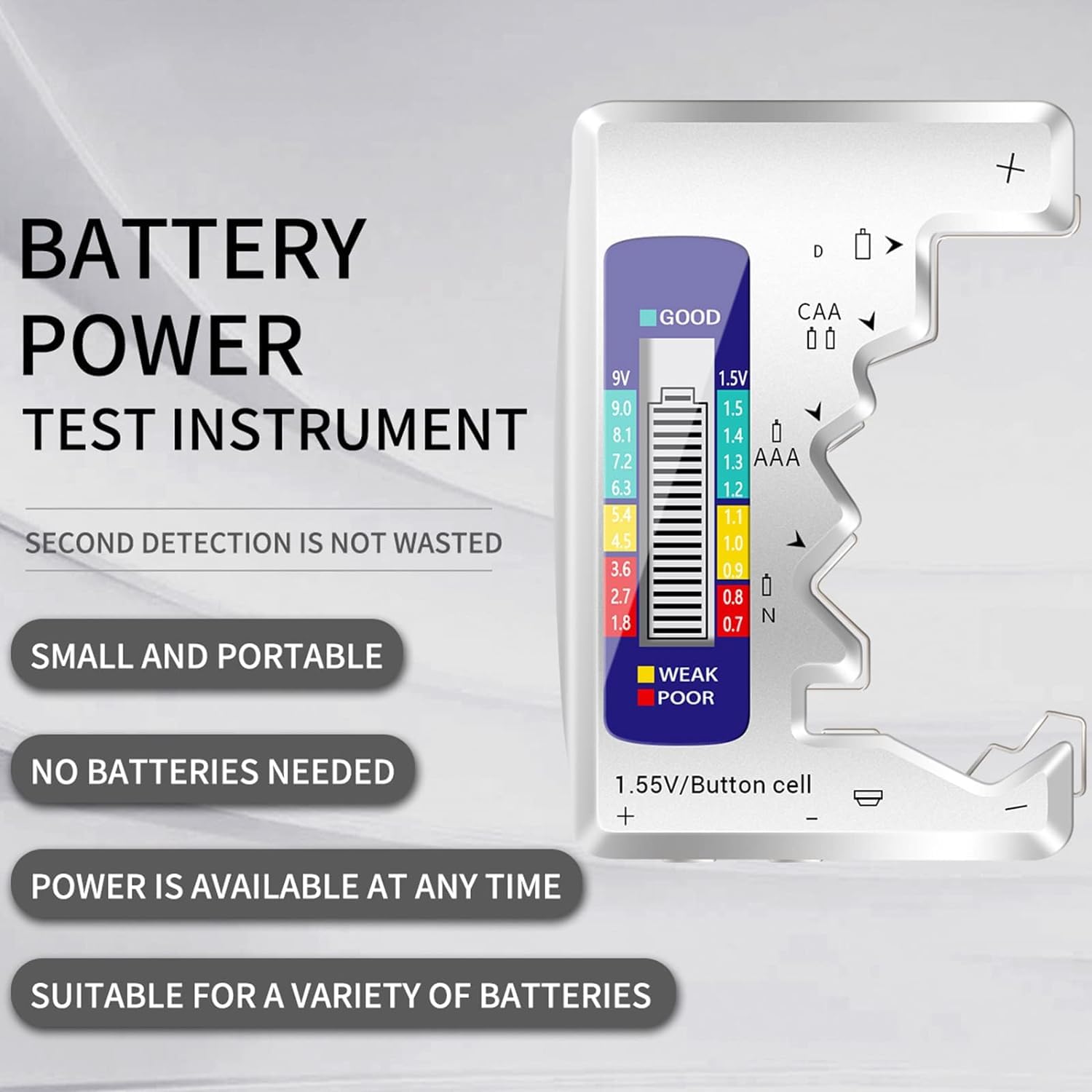 Serplex Battery Tester, Universal Digital Battery Checker For AAA / AA / 9V/ C / D / N / 1.5V Button Cell Battery, Small Accurate Cell Tester, Battery Power Checker (Not For Rechargable Battery)