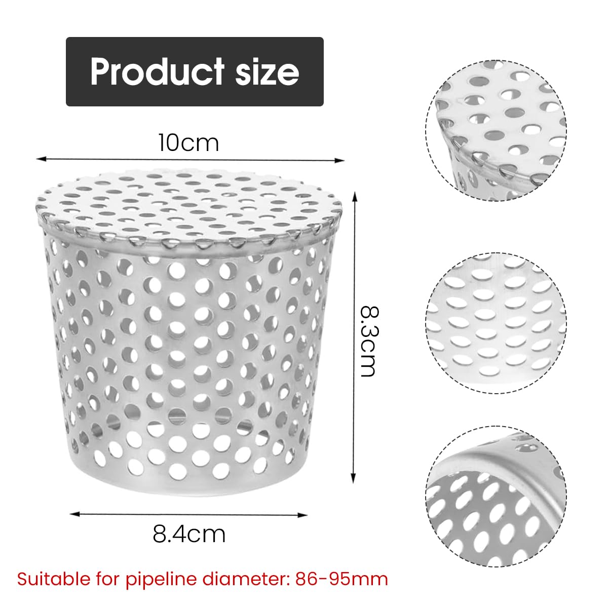HASTHIP Stainless Steel Floor Drain Outlet Filter, Anti Rats Drain Outlet Mesh Cover, 160mm Diameter Strainer Gutter Downspout Strainer Fits 160-165mm Pipes, Universal Strainer for Leaf Gutter Guard