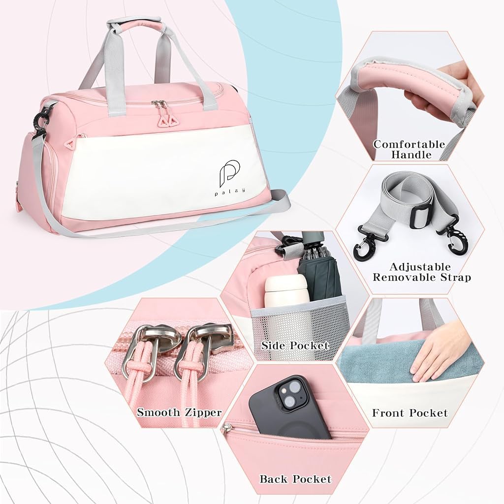 PALAY Women Gym Bag, Fitness Duffel Bag, Travel Bag Fitness Backpack, Travel Luggage Bag, Gym Bag with Shoe Compartment Waterproof Oxford Cloth Gym Bag with Reinforced Handle & Shoulder Strap