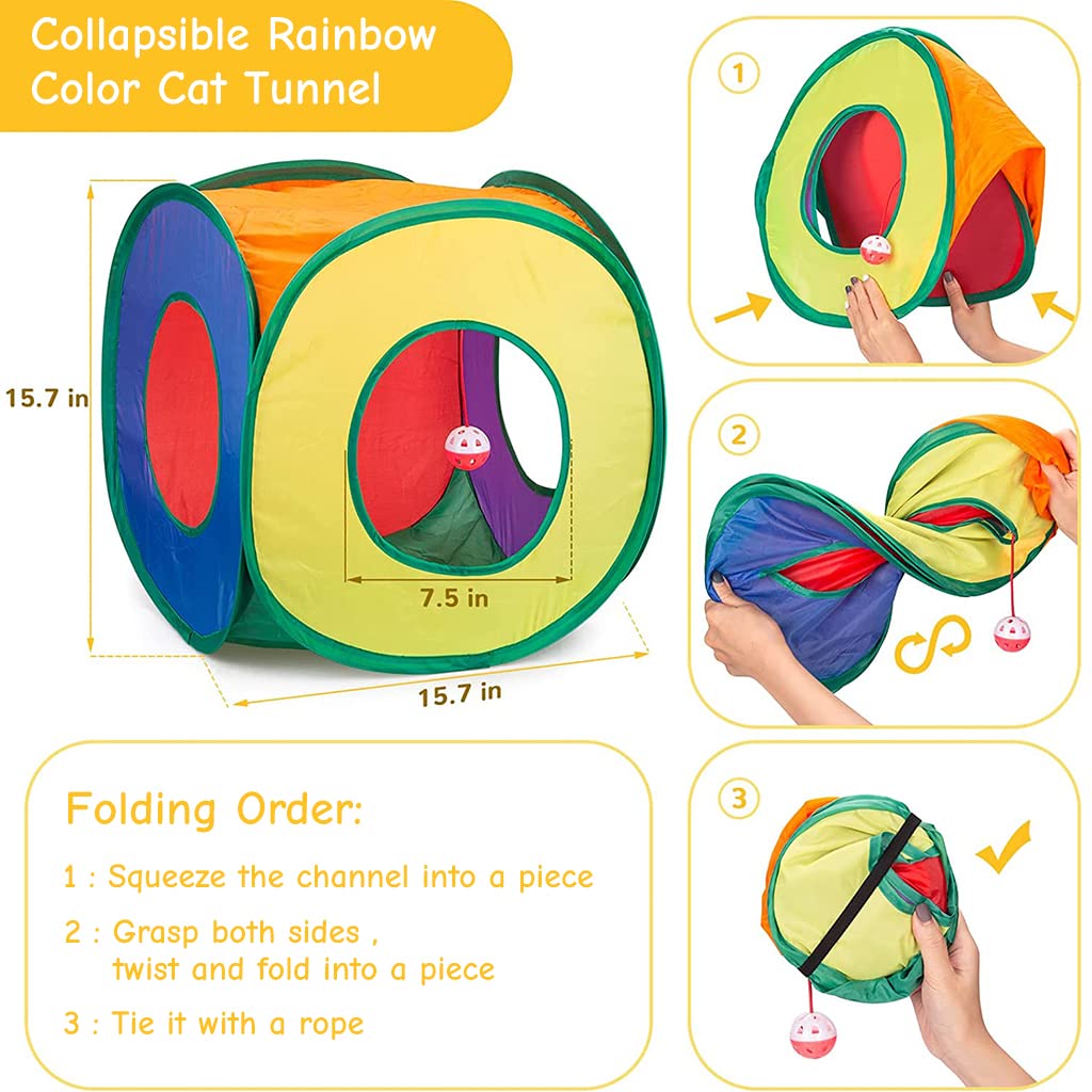 Qpets 20 PCS Toys for Cats Set, Collapsible Cat Tunnels for Indoor Cats, Family Set Cat Teaser Toy Cat Feather Toy Fluffy Mouse Crinkle Balls Cat Toys for Cat Puppy Kitty Rabbit