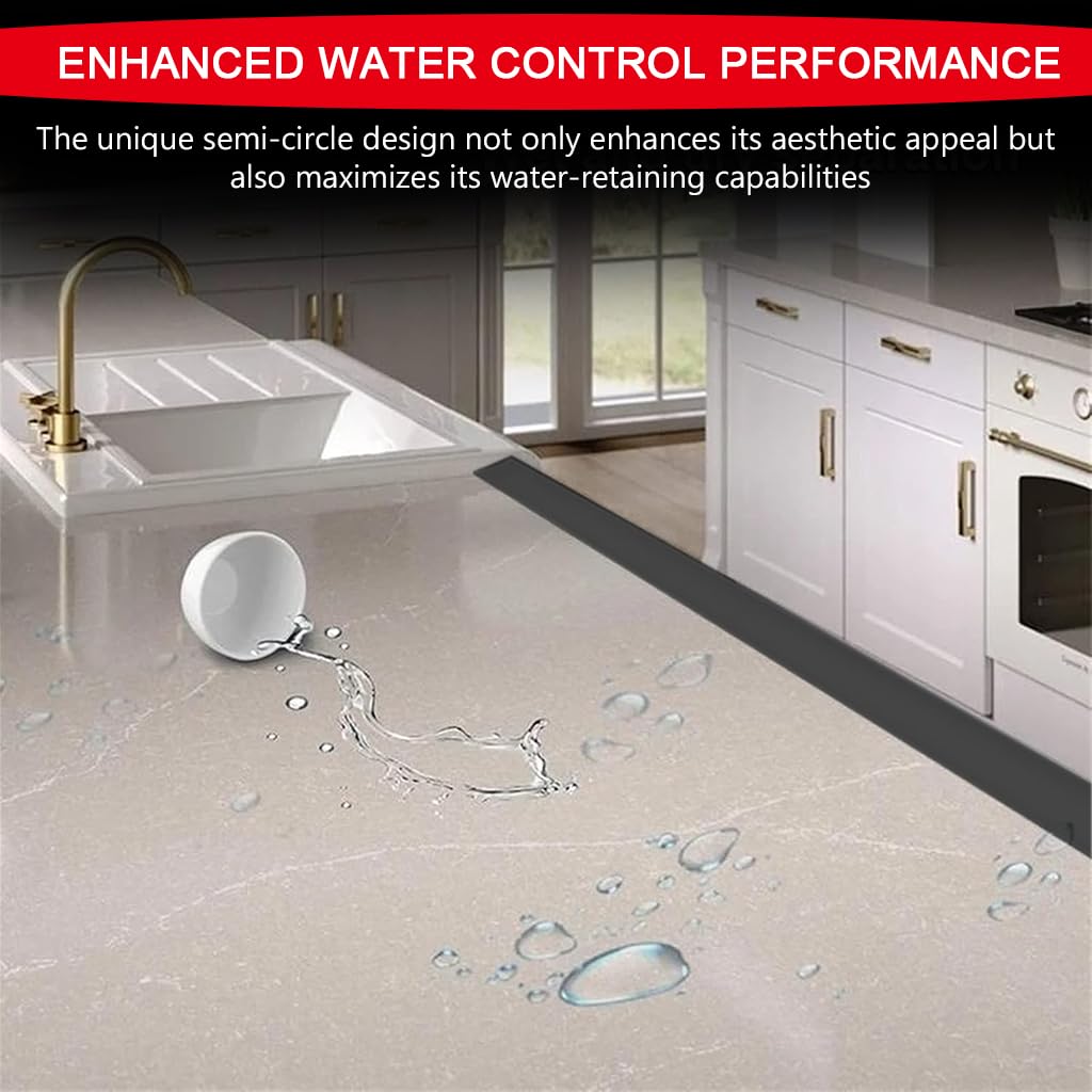 HASTHIP 39 inches Water Stopper Strip Silicone Curved Edge Water Guard Blocker with 1 Waterproof Glue, Self-Adhesive Silicone Shower Splash Guard for Kitchen Countertop Sink, Cooktop, Bathroom Tub
