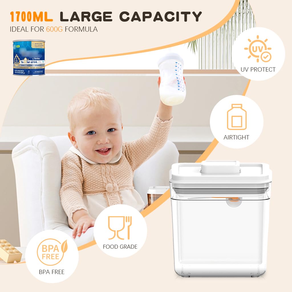 SNOWIE SOFT Baby Formula Storage Container 59.8Oz/1700ml Milk Powder Dispenser Press-down Airtight Food Containter Food Grade BPA Free Food Container Protein Powder Moisture-proof Food Container