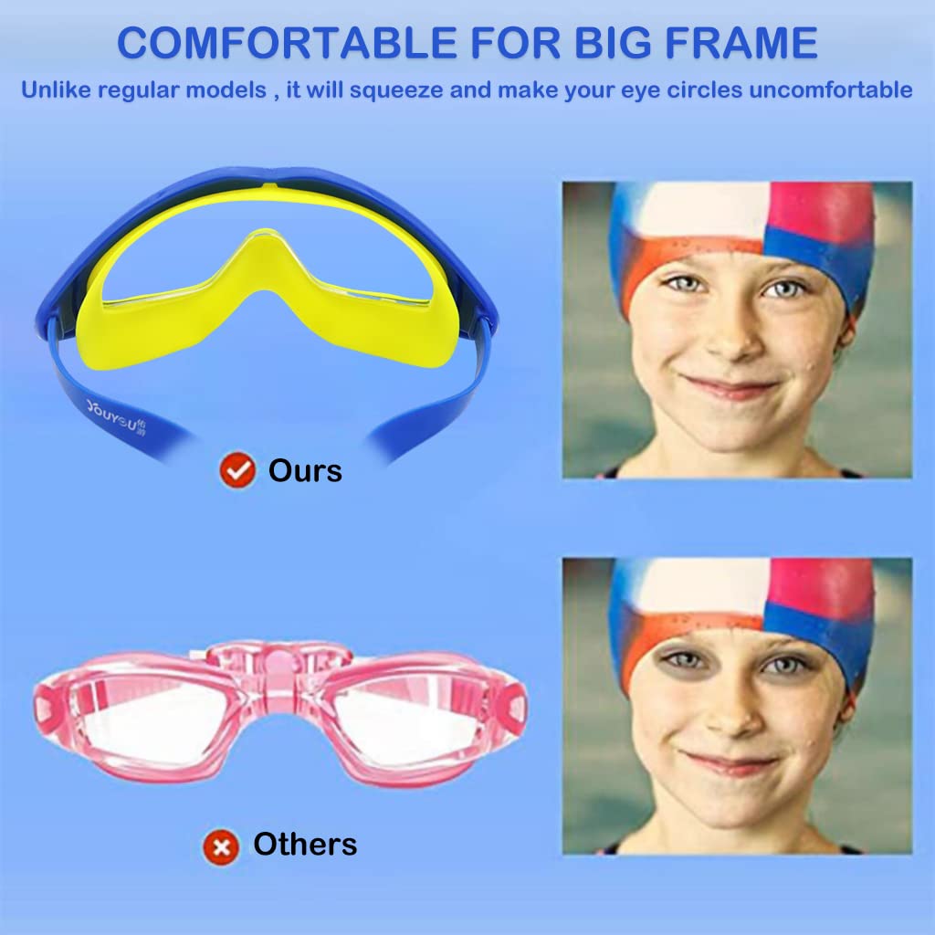 Proberos Big Frame Swimming Goggles Leakproof Swimming Goggles for Children Kids Swim Goggles with Anti Fog and UV Protection for Boys Girls for Age 2-16(Blue)