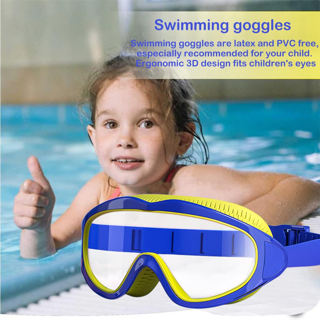 Proberos Big Frame Swimming Goggles Leakproof Swimming Goggles for Children Kids Swim Goggles with Anti Fog and UV Protection for Boys Girls for Age 2-16(Blue)