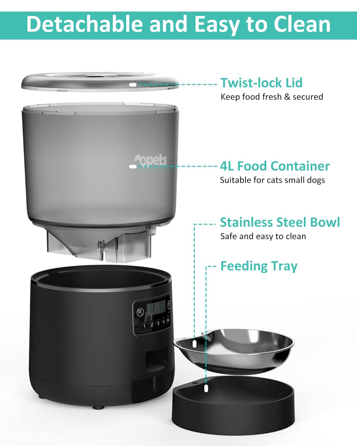 Qpets 6L Dog Automatic Feeder, Auto Pet Feeder for Medium Large Dogs Cats with Timeable, Quantition Timed Cat Food Dispenser with Caring Voice Recording Function Dog Food Bowl Automatic Pet Feeder