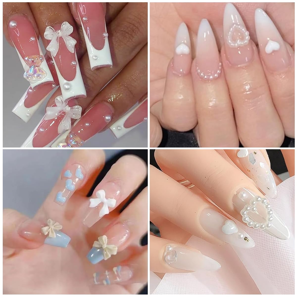 MAYCREATE 3D Flower Nail Charms Heart Star Bow Embellishments Acrylic Nail Gems Charms Mixed AB Resin Rhinestones Pearls Gold Rivets for Manicure DIY Crafts Accessories, Pink