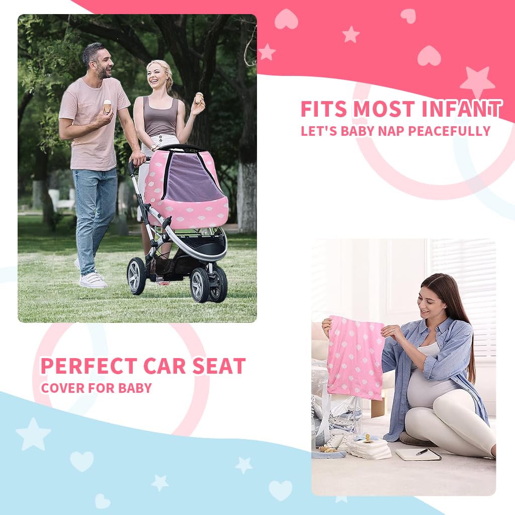 SNOWIE SOFT Baby Car Seat Covers with Breathable Mesh Window, Baby Cart Sunshade Multifunction Baby Stroller Cover Breastfeeding Cover Shawl Nursing Cover Stretchy Stroller Canopy Suitable All Season