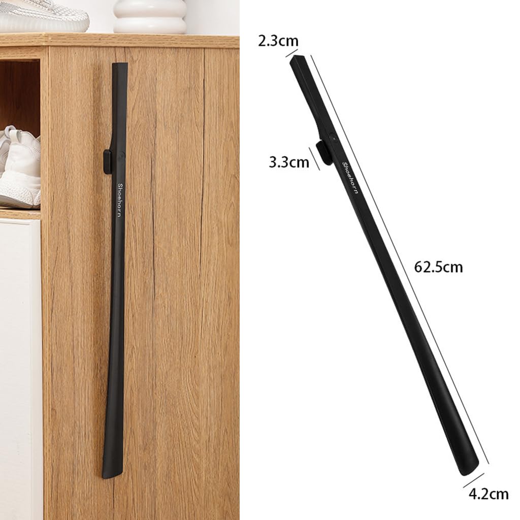 PALAY Shoe Horn for Men Women 24.6in Extra Long Handle Shoehorn with Strong Magnetic Wall Hook, Black Automatic Adsorption ABS Shoehorn for Elderly, Mother-to-be