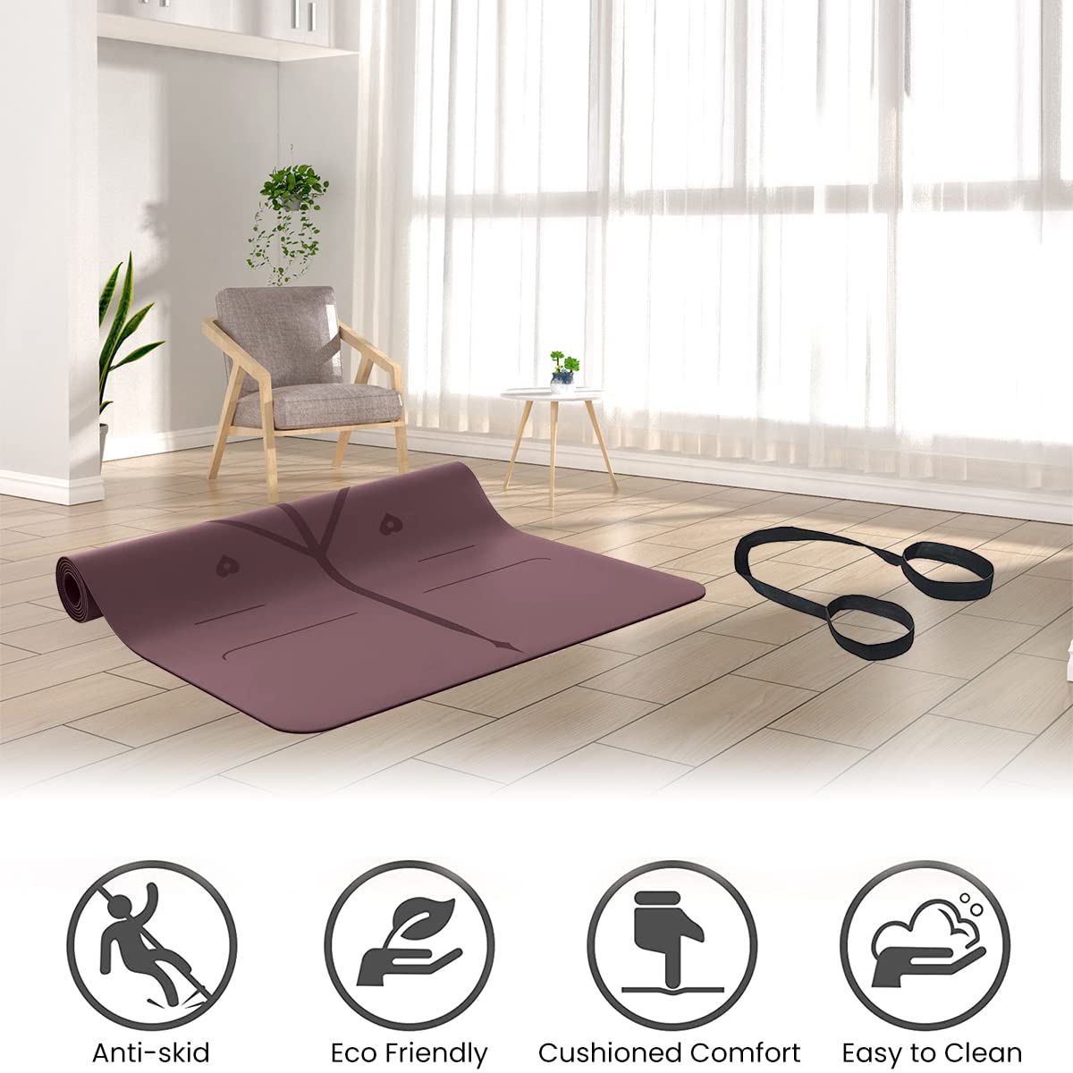 Proberos Premium Waterproof TPE Yoga Mat (183x80x0.8cm) With Guide Line - Non-Slip, Dual-Sided, 8mm Thick Exercise Mat, Includes Carry Bag & Strap For Home Gym, Pilates & Fitness - Men & Women