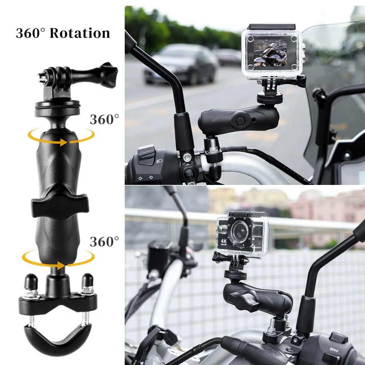 STHIRA Bike Camera Holder, Screw Fixed, Rotatable, Durable Aluminium Alloy Action Camera Mount Universal Fit for GoPro, DV, 19-33mm Handlebars, Secure, Adjustable Viewing Angles Bicycle Accessories