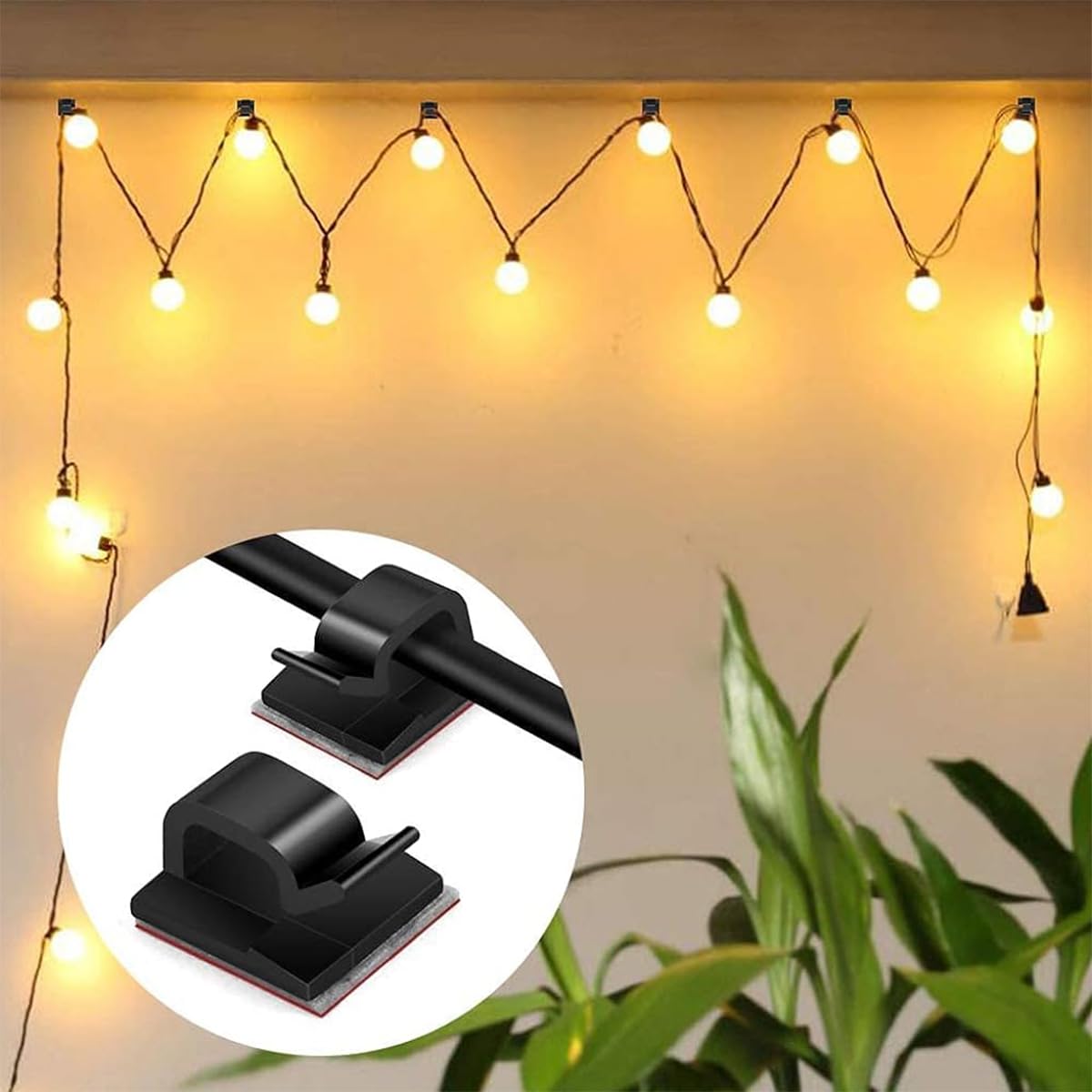 HASTHIP 25-Pack Cable Organizer, Acrylic Cable Clips, Outdoor Light Wire Clips Self Adhesive Cable Tidy Hooks Cord Organiser Holder for Cable Management, Christmas Hanging Decorations (Black)